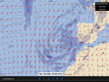 Wetterlage 22.10.2017 Anstelle des Azorenhochs wirbelt ein Atlantik-Tief