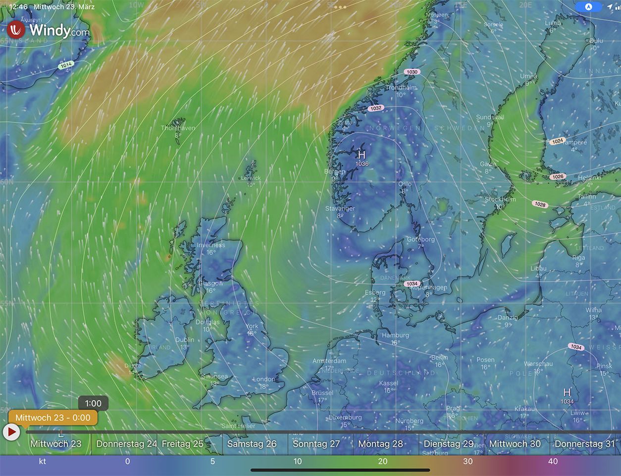 Wetterlage Nordsee 23.03.2022