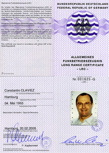 Long Range Certificate Long Range Certificate, Funkschein Constantin Claviez