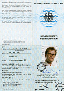 Sporthochseeschifferschein Sporthochseeschifferschein, Constantin Claviez